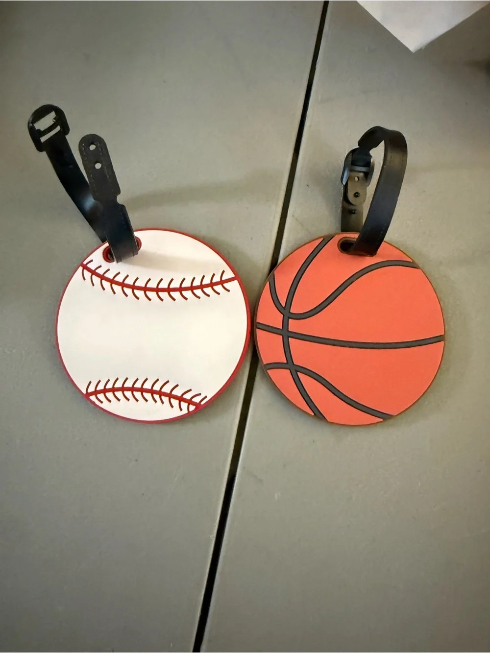 Sports-Themed Kids Luggage Tags - White Baseball & Orange Basketball (Set of 2)
